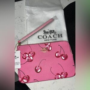 New Coach Pink Cherry Print Wristlet
